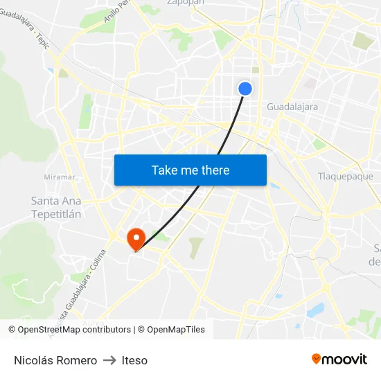Nicolás Romero to Iteso map