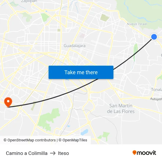 Camino a Colimilla to Iteso map