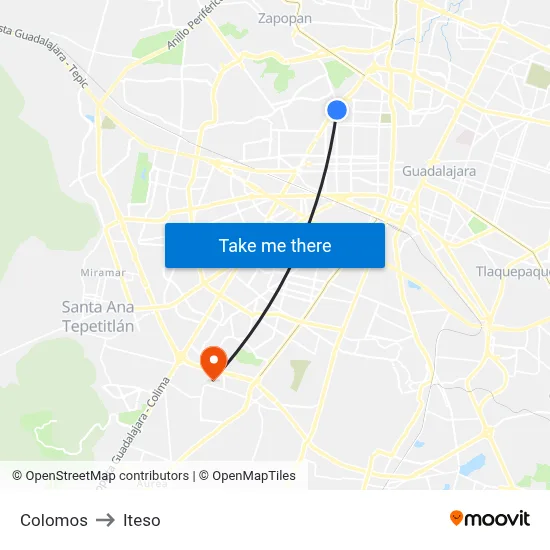 Colomos to Iteso map