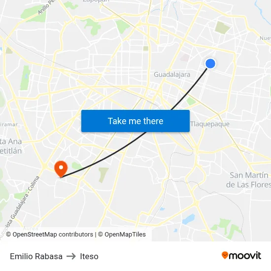 Emilio Rabasa to Iteso map