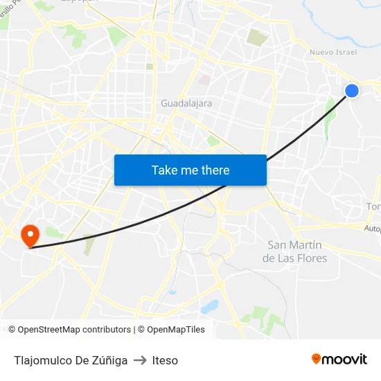 Tlajomulco De Zúñiga to Iteso map