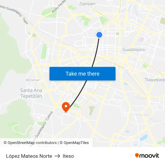 López Mateos Norte to Iteso map