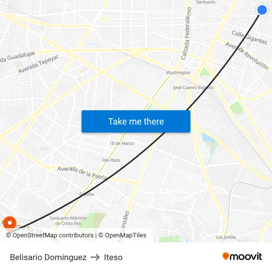 Belisario Domínguez to Iteso map