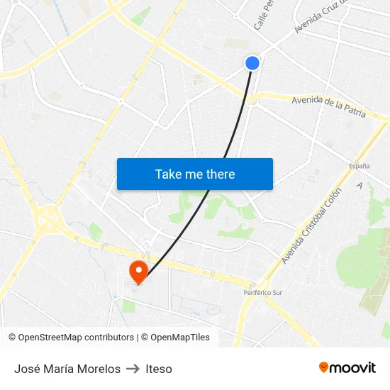 José María Morelos to Iteso map