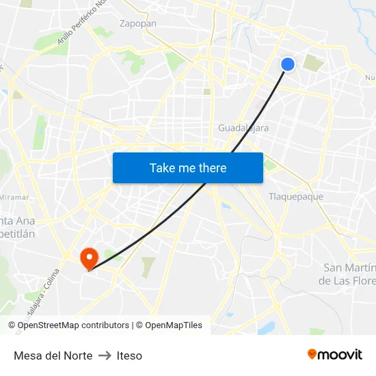 Mesa del Norte to Iteso map
