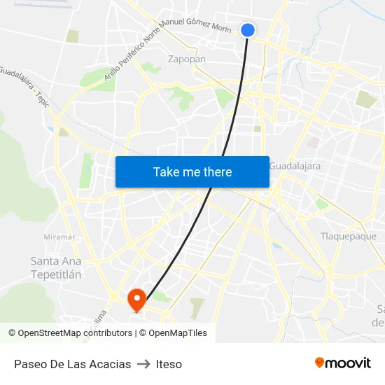 Paseo De Las Acacias to Iteso map