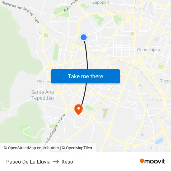 Paseo de la Lluvia to Iteso map