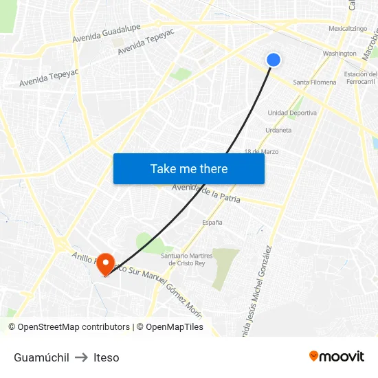 Guamúchil to Iteso map