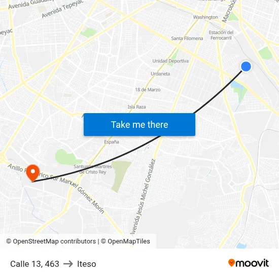 Calle 13, 463 to Iteso map
