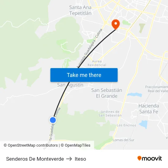 Senderos De Monteverde to Iteso map
