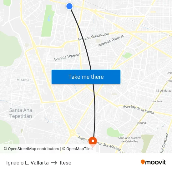 Ignacio L. Vallarta to Iteso map