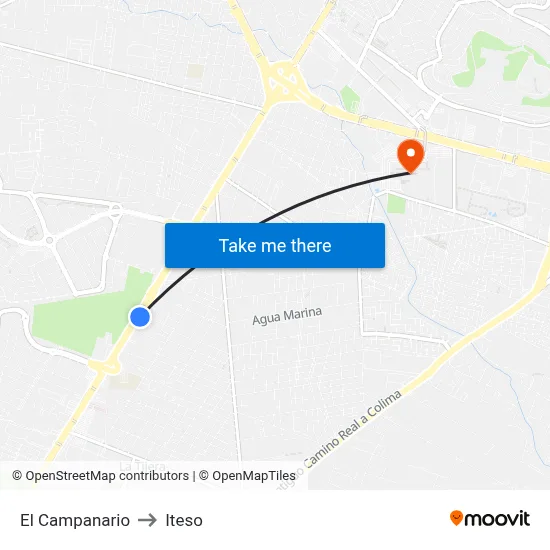 El Campanario to Iteso map