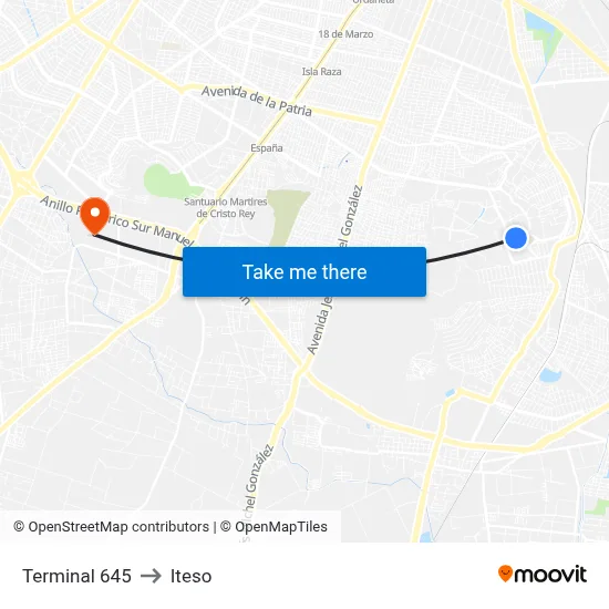 Terminal 645 to Iteso map