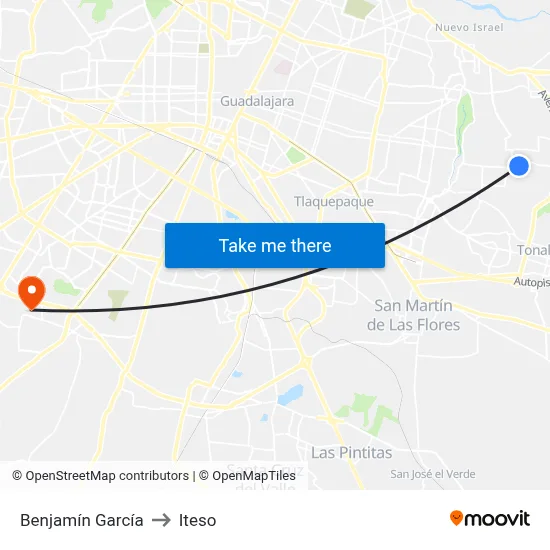 Benjamín García to Iteso map