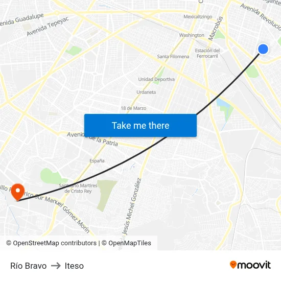 Río Bravo to Iteso map