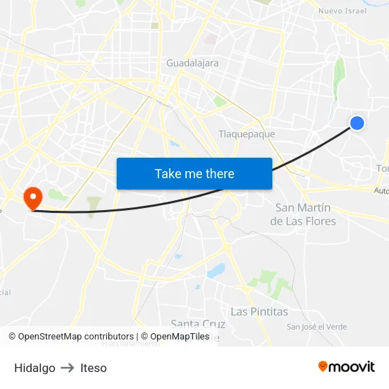 Hidalgo to Iteso map