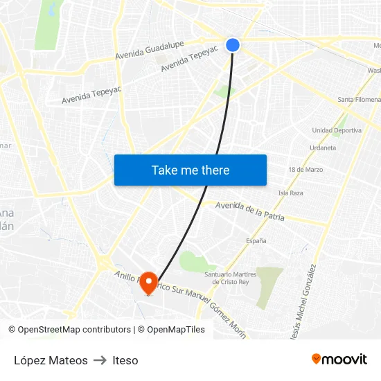 López Mateos to Iteso map