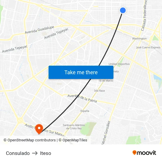 Consulado to Iteso map