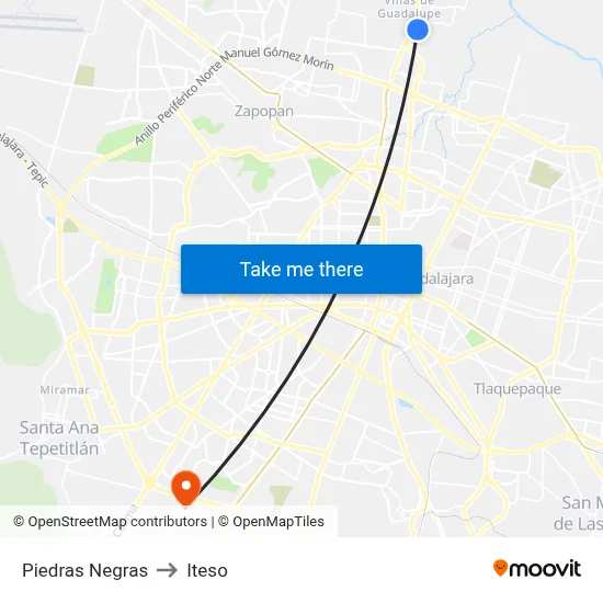 Piedras Negras to Iteso map