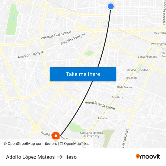 Adolfo López Mateos to Iteso map