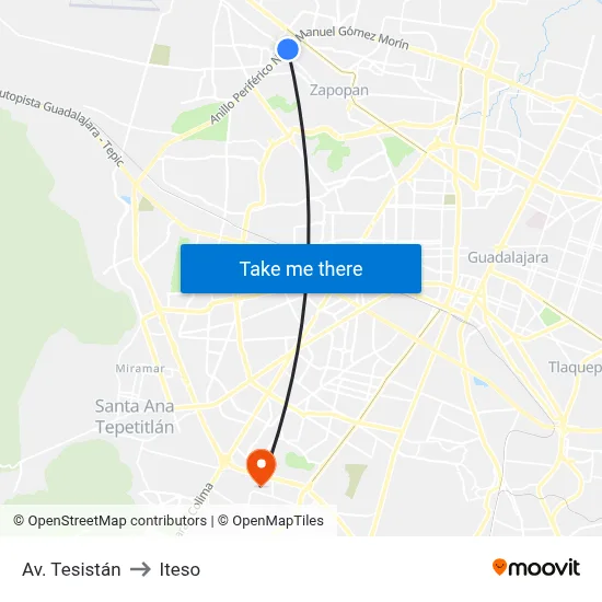 Av. Tesistán to Iteso map