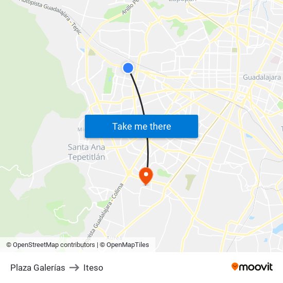 Plaza Galerías to Iteso map