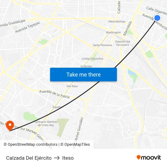 Calzada Del Ejército to Iteso map