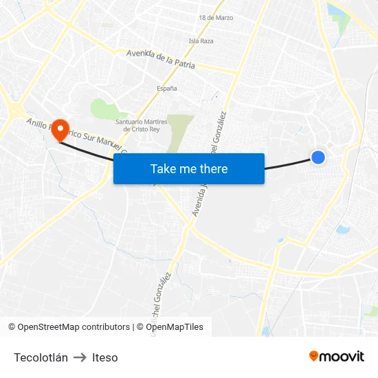 Tecolotlán to Iteso map