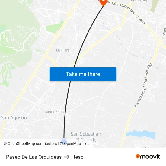 Paseo De Las Orquídeas to Iteso map