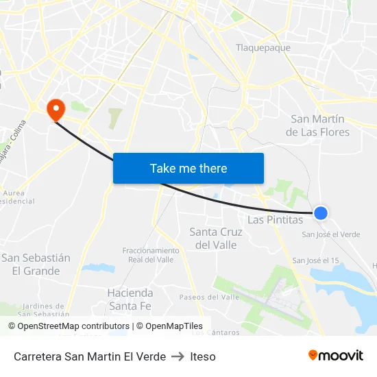 Carretera San Martin El Verde to Iteso map