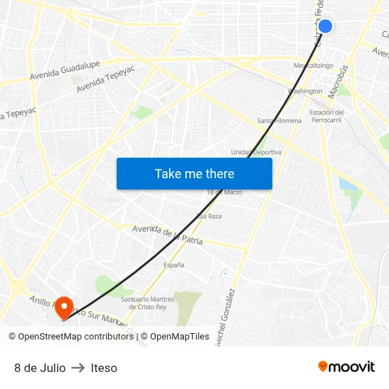 8 de Julio to Iteso map