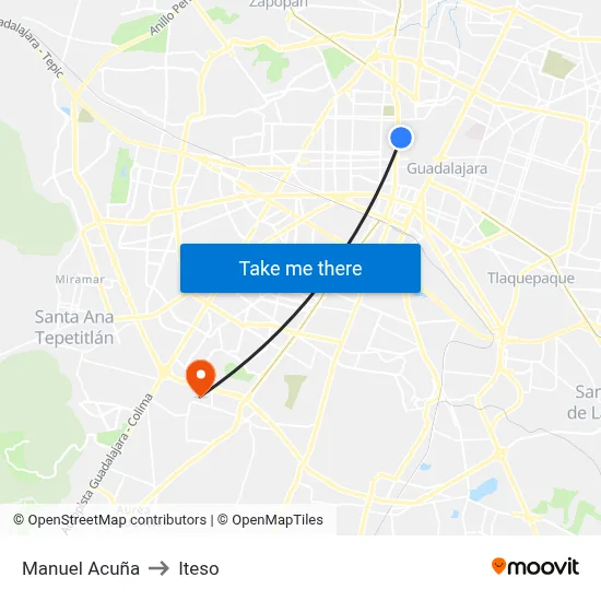 Manuel Acuña to Iteso map