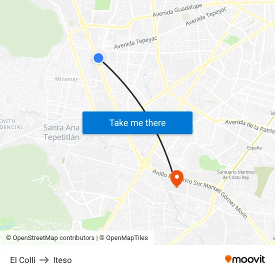 El Colli to Iteso map