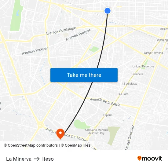 La Minerva to Iteso map