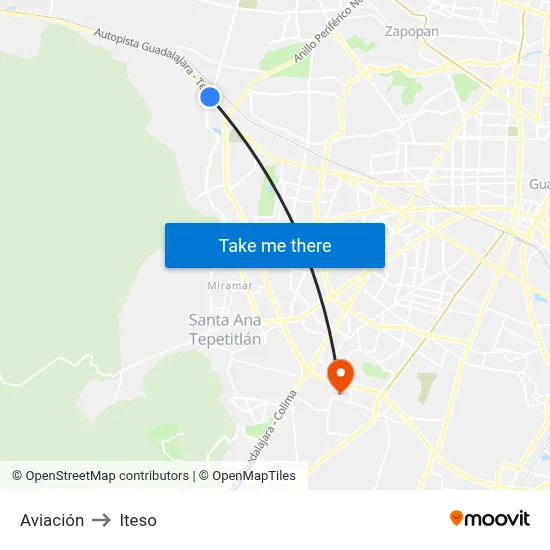 Aviación to Iteso map
