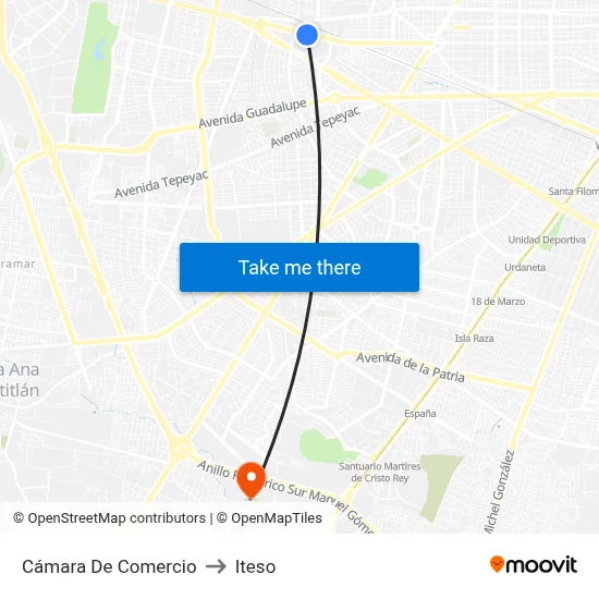 Cámara De Comercio to Iteso map