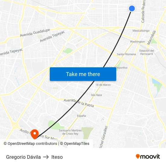 Gregorio Dávila to Iteso map