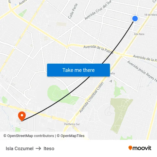 Isla Cozumel to Iteso map