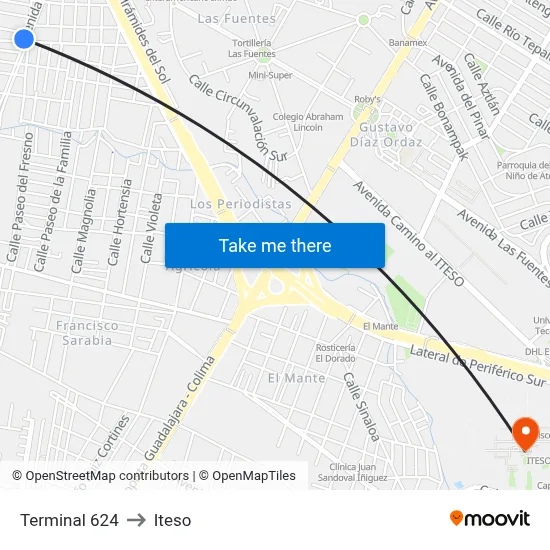 Terminal 624 to Iteso map