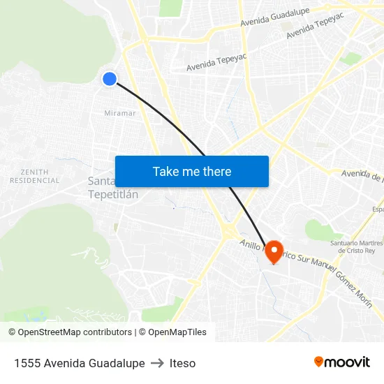 1555 Avenida Guadalupe to Iteso map