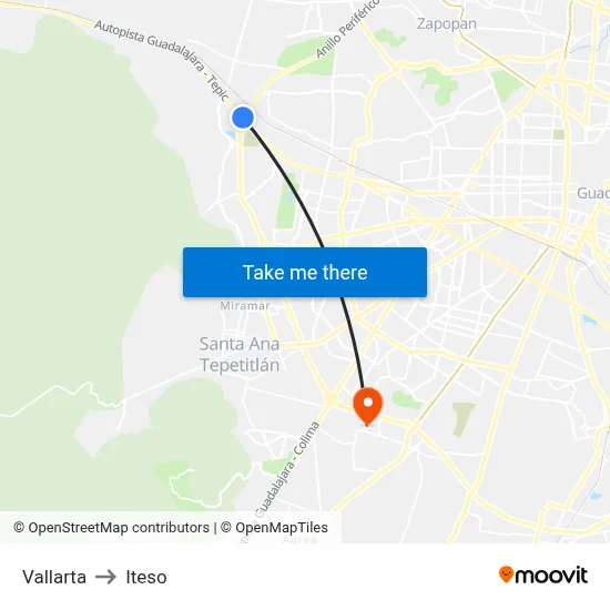 Vallarta to Iteso map