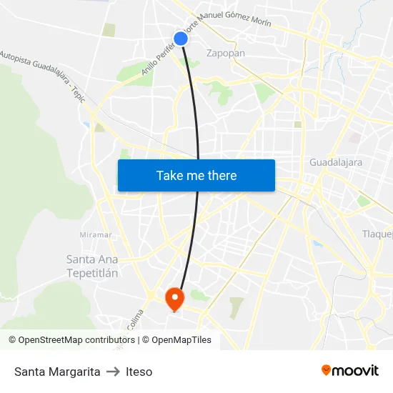 Santa Margarita to Iteso map