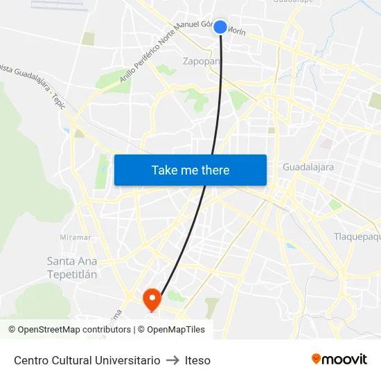 Centro Cultural Universitario to Iteso map