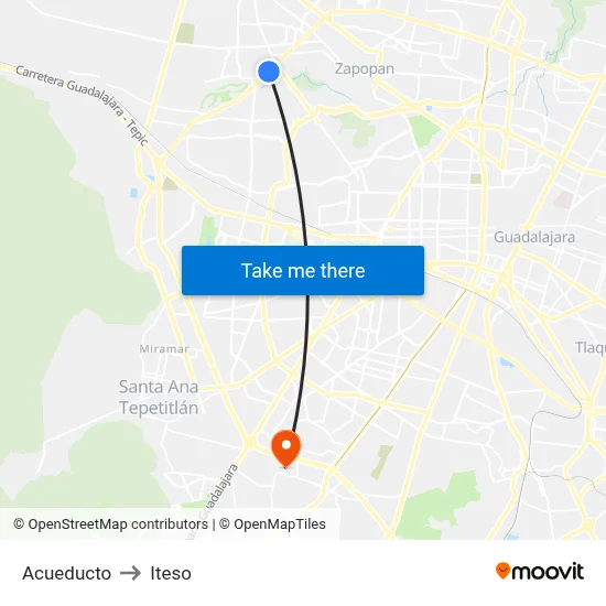 Acueducto to Iteso map