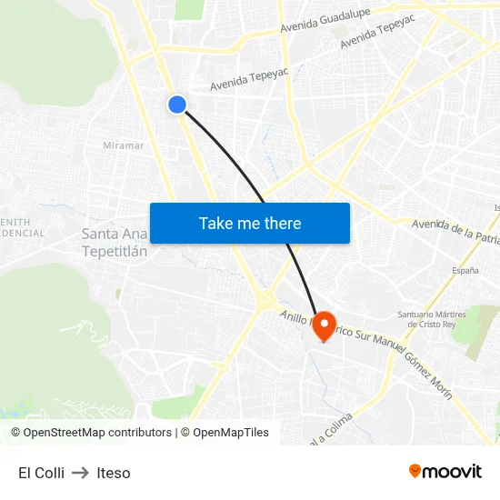 El Colli to Iteso map