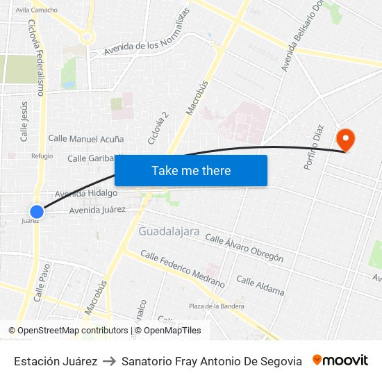 Juárez to Sanatorio Fray Antonio De Segovia map