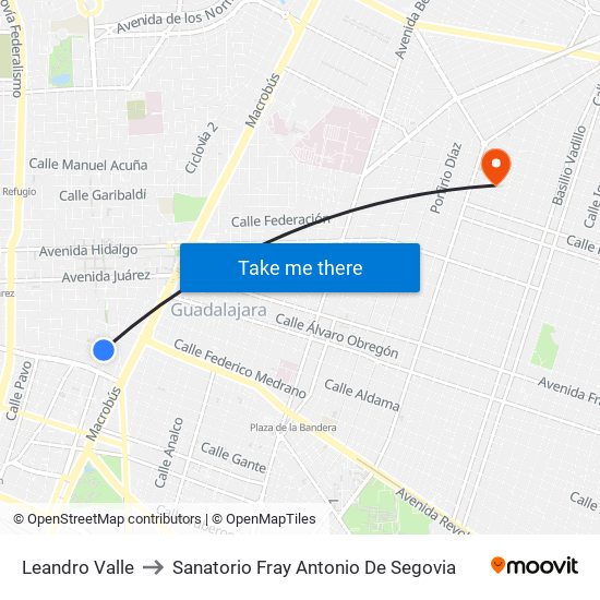 Leandro Valle to Sanatorio Fray Antonio De Segovia map