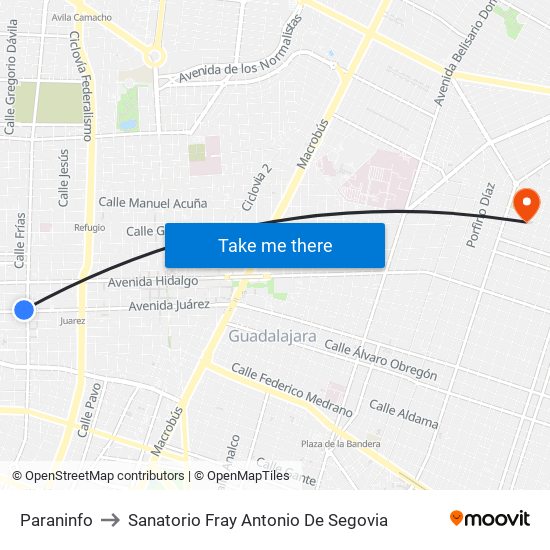 Paraninfo to Sanatorio Fray Antonio De Segovia map