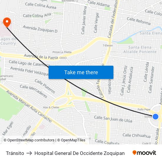 Tránsito to Hospital General De Occidente Zoquipan map