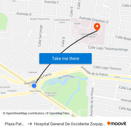 Plaza Patria to Hospital General De Occidente Zoquipan map